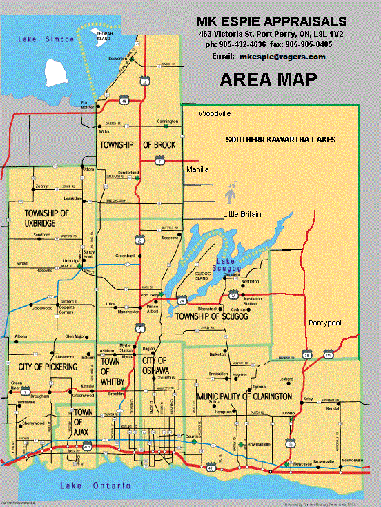 Service Area for M.K. Espie Appraisals and Consulting Ltd. - Serving Durham Reigon